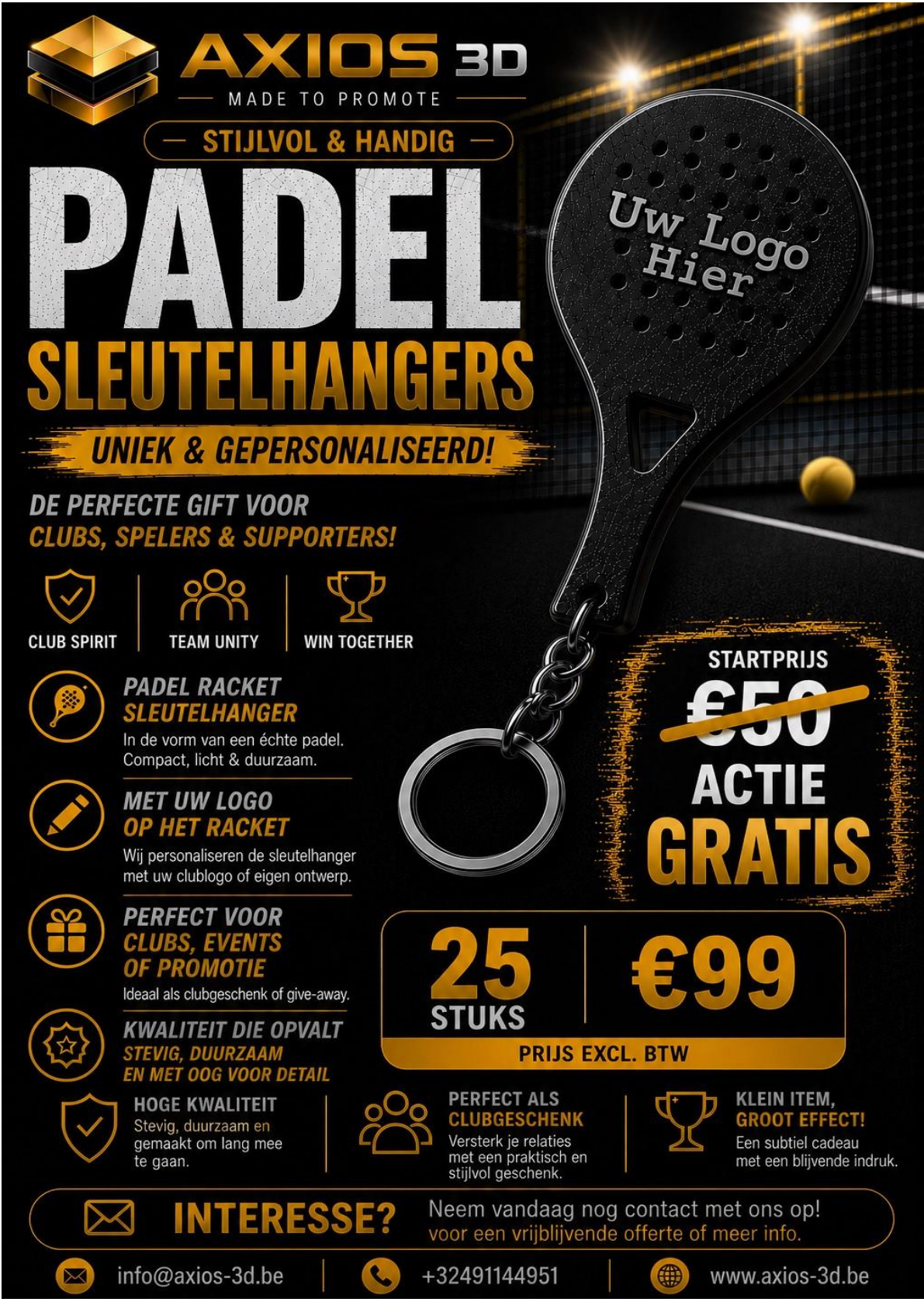 Officiële Axios 3D flyer voor Padel- sleutelhangers